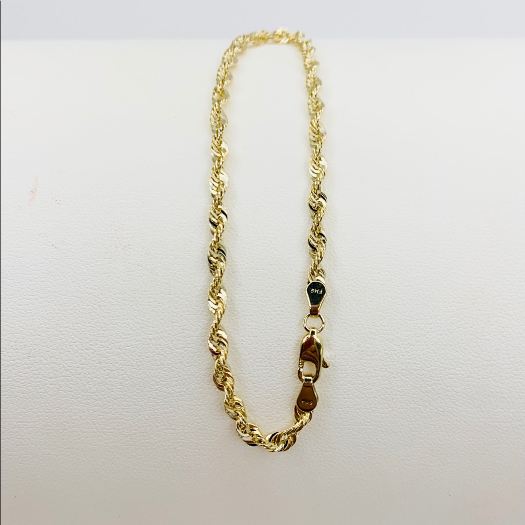 Real 10k Gold Mens Rope Bracelet 8” Or 9”